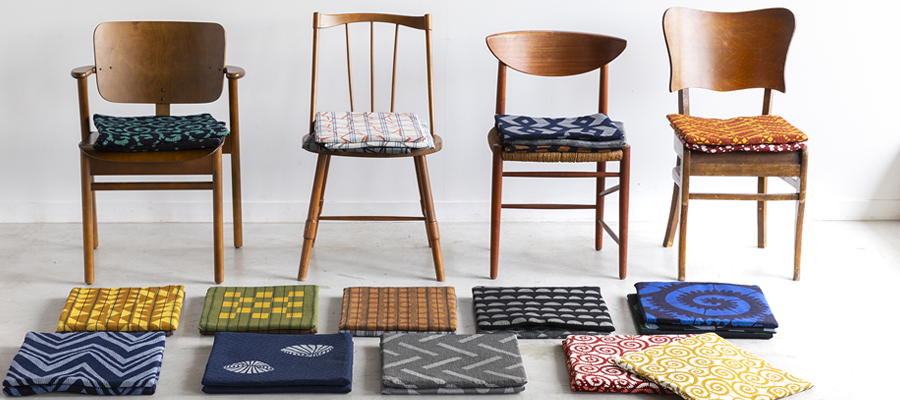 【一点物】手織りの椅子敷き 幅広 倉敷本染手織研究所 ノッティングウール 椅子敷き クッションパッド